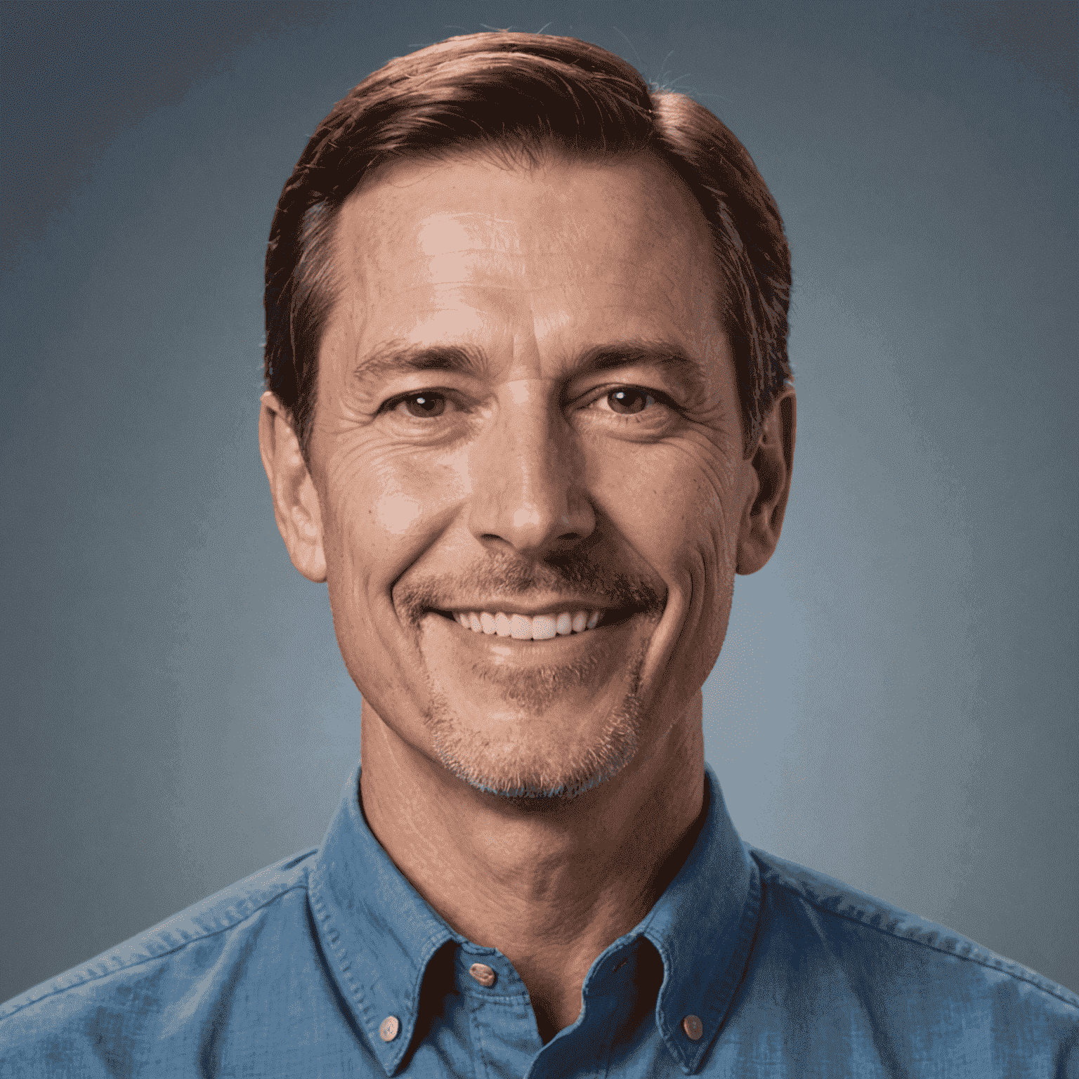 Headshot of John Doe, a middle-aged man with short brown hair and a friendly smile, wearing a blue button-up shirt