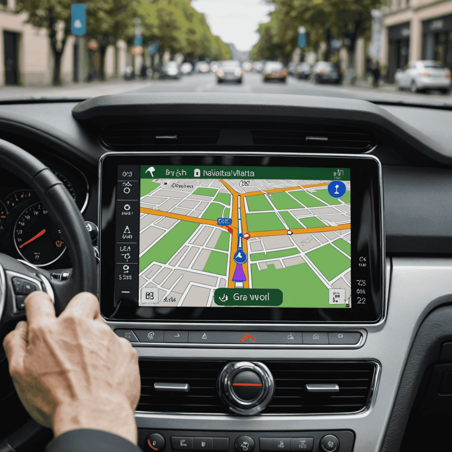 Close up of GPS navigation map on car dashboard screen